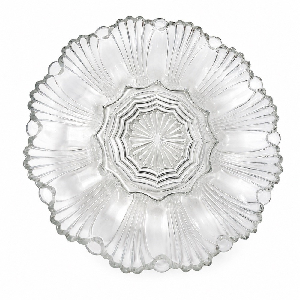 Vintage Anchor Hocking Clear Glass Deviled Egg Plate Relish Serving Tray Scallop